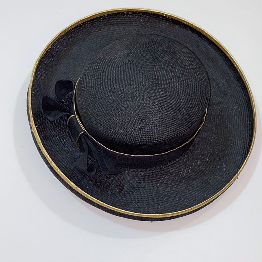 VTG, Joe Bill Miller MadeโIn USA Straw Elegant Black And Gold Structured Brim